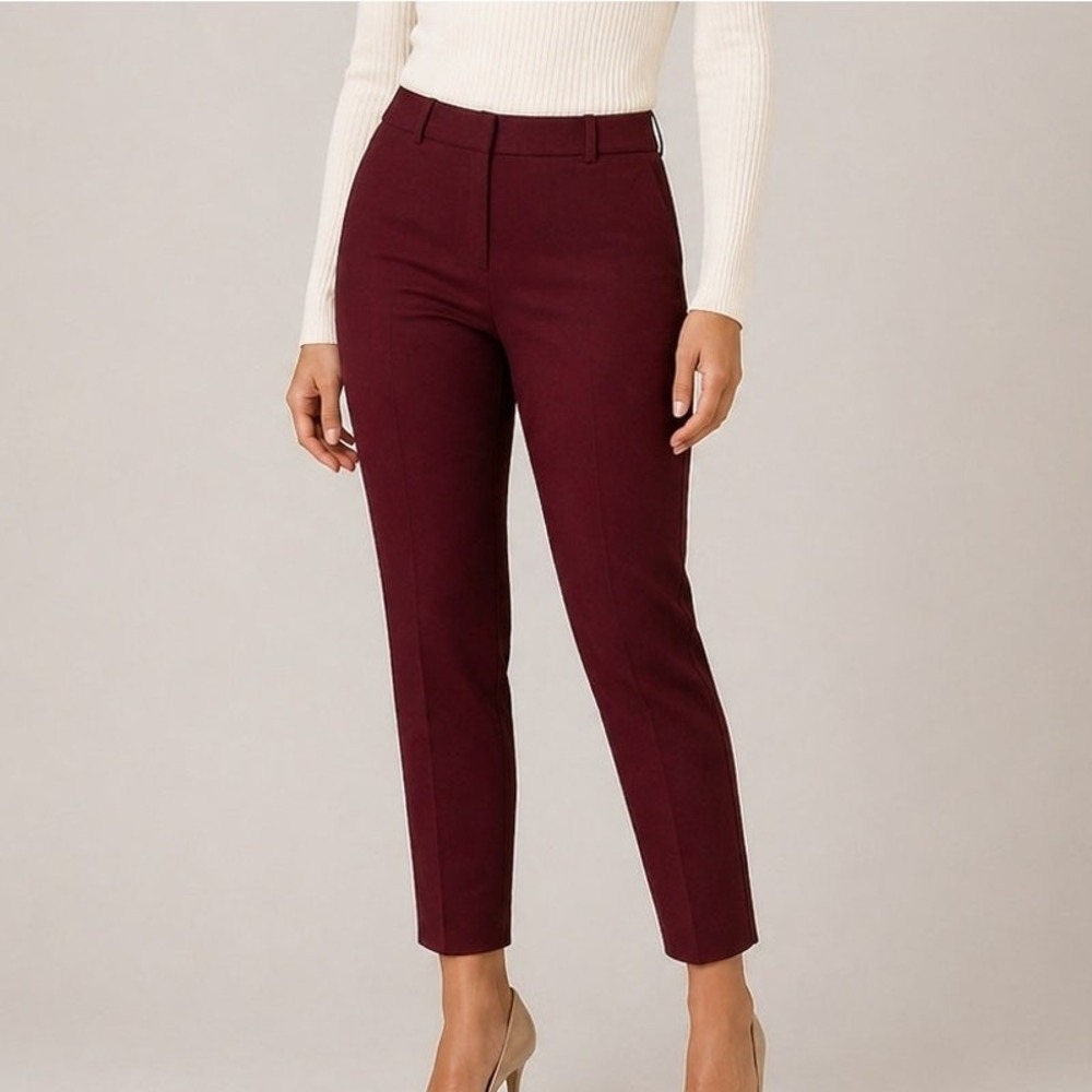 J.Crew Minnie Wool Pants Bi Stretch Slacks Date Valentines Cabernet Dark Red 8